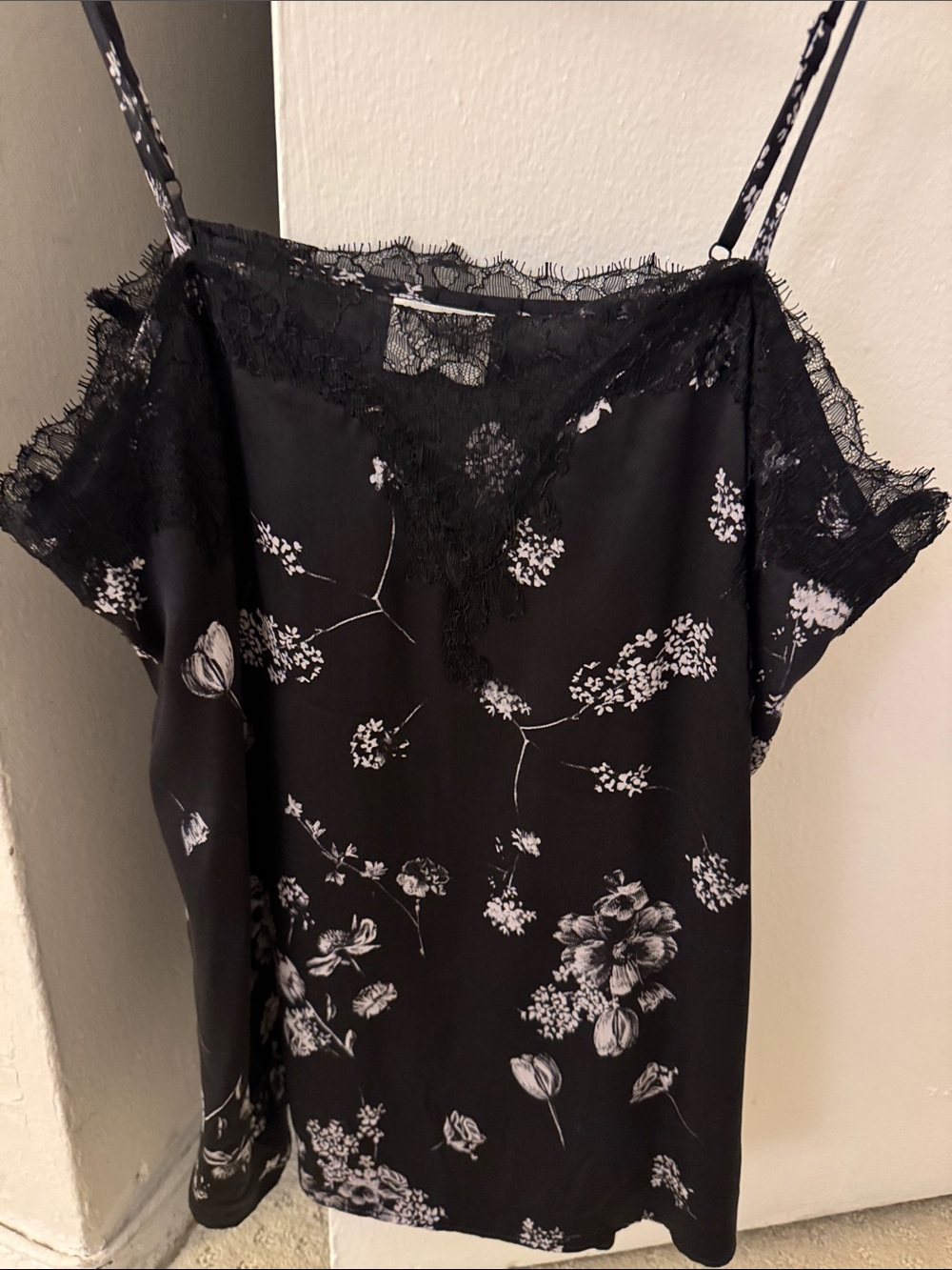 Cami NYC Black and White Floral Lace-Trim Camisole